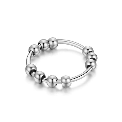 Round Bead Aspinning Anxiety Control Black Ring For Women Rotate Freely Stainless Steel Anti Stress Fidget Summer Rings Anillos