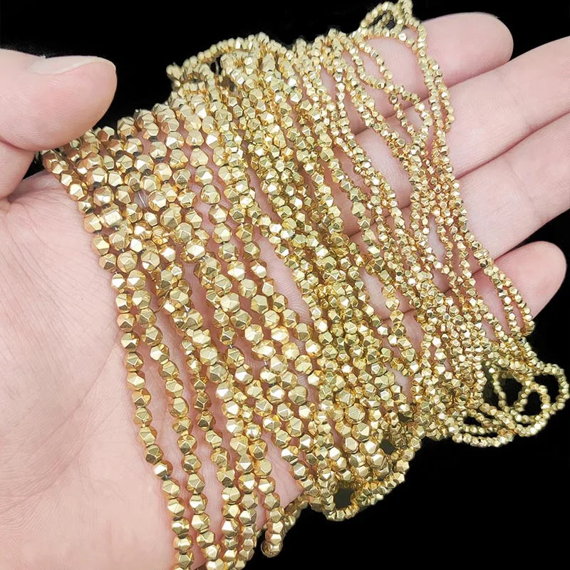 Real Gold Plated 2/3/4MM New Faceted Round Hematite Natural Stone Spacer Loose Beads For Jewelry Making Diy Bracelets Necklace