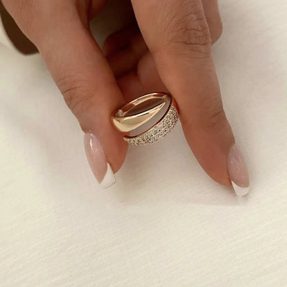 2025 New Stainless Steel Golden Plated Rings For Women Natural Stone Inlaid In Hollow Metal Texture Ring Trendy Jewelry