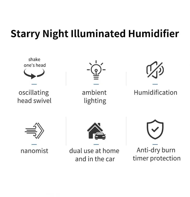 280ml Air Humidifier Desktop Humidifier with Projector & Light Adjustable Angle Cool Mist Humidifier Auto Off for Home Office