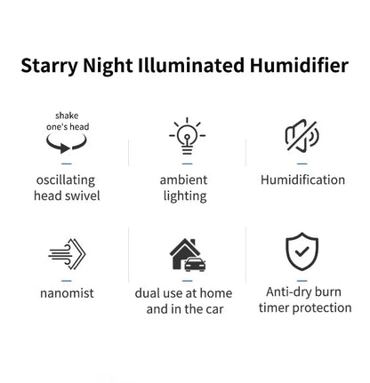 280ml Air Humidifier Desktop Humidifier with Projector & Light Adjustable Angle Cool Mist Humidifier Auto Off for Home Office