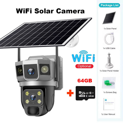 Wifi Solar Security Camera 360 PTZ Outdoor 12MP V380 Pro Cctv Dual Lens House Surveillance Cameras Smart Home Camarade Seguridad
