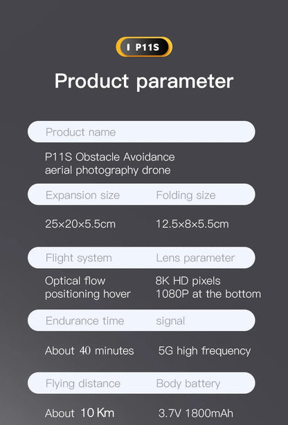 NEW P11 Max RC Drones 8K Professional HD Dual Camera Wifi Four-way Intelligent Obstacle Avoidance Foldable Quadcopter Toys Gifts