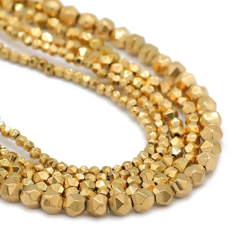 Real Gold Plated 2/3/4MM New Faceted Round Hematite Natural Stone Spacer Loose Beads For Jewelry Making Diy Bracelets Necklace