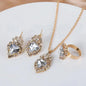 Necklace Earring Ring Three-piece Set For Women Water Drop Heart-shaped Rhinestone Set Fashion And Exquisite Bridal Accessories