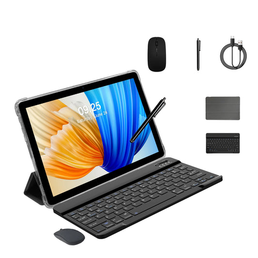 PRITOM 10.1 Inch 2-in-1 Android 15 Tablet with Keyboard, 8GB RAM (4+4), 128GB Storage, 1TB Expandable, 8000mAh Battery