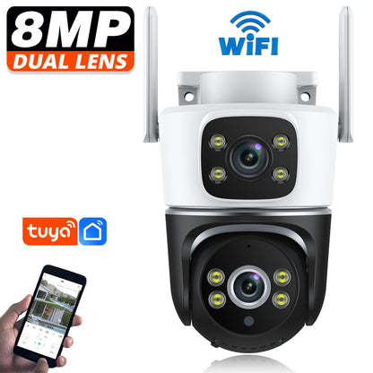 WiFi Camera Dual Lens 8MP 4K Wi-Fi Security IP Cameras Smart Home Outdoor 360 Wireless CCTV PTZ Auto Tracking Detection Tuya app