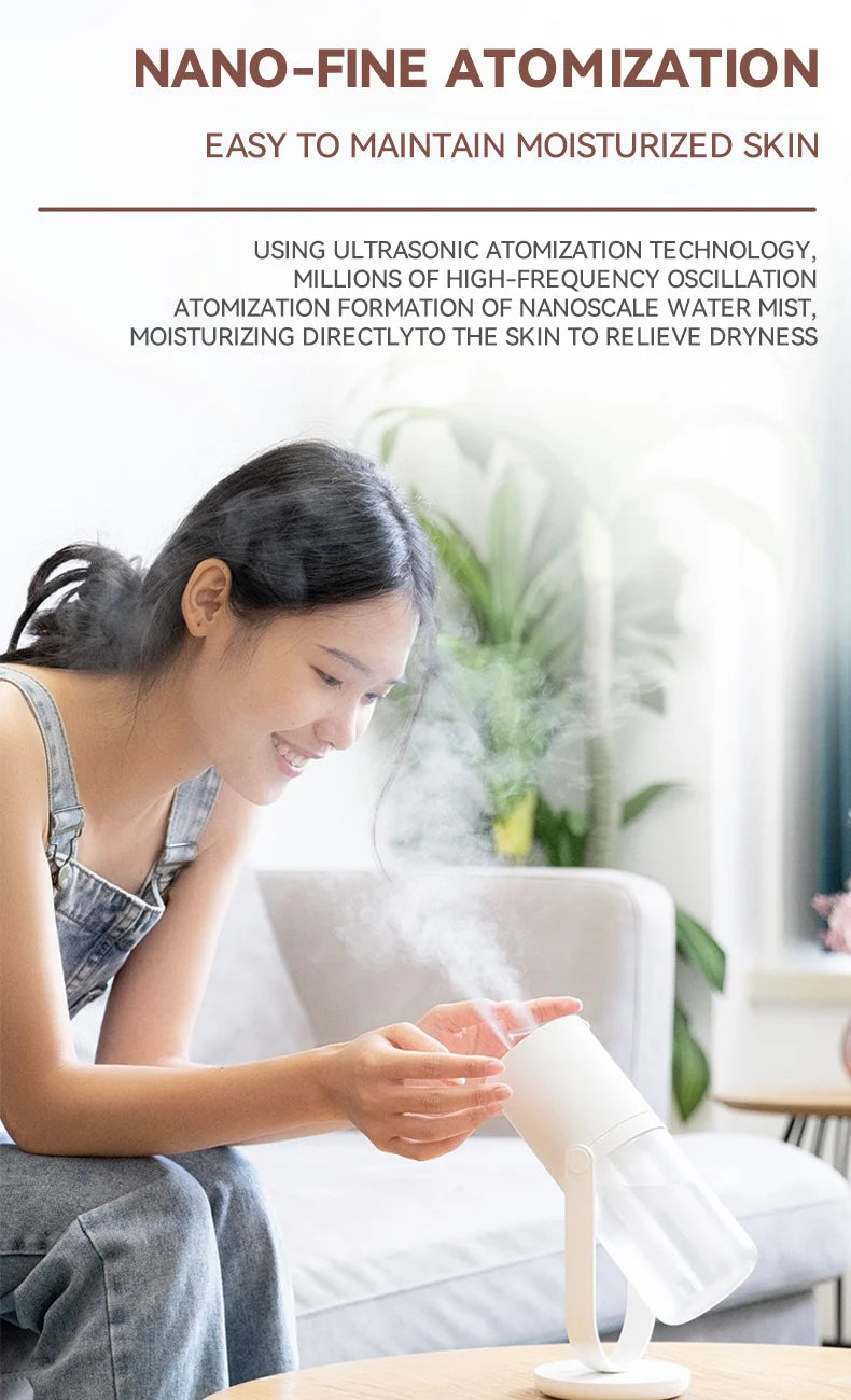 450ml Desktop Humidifier Mini Air Humidifier 360°Rotatable Dual-hole Spray Wireless Rechargeable Nano Atomization