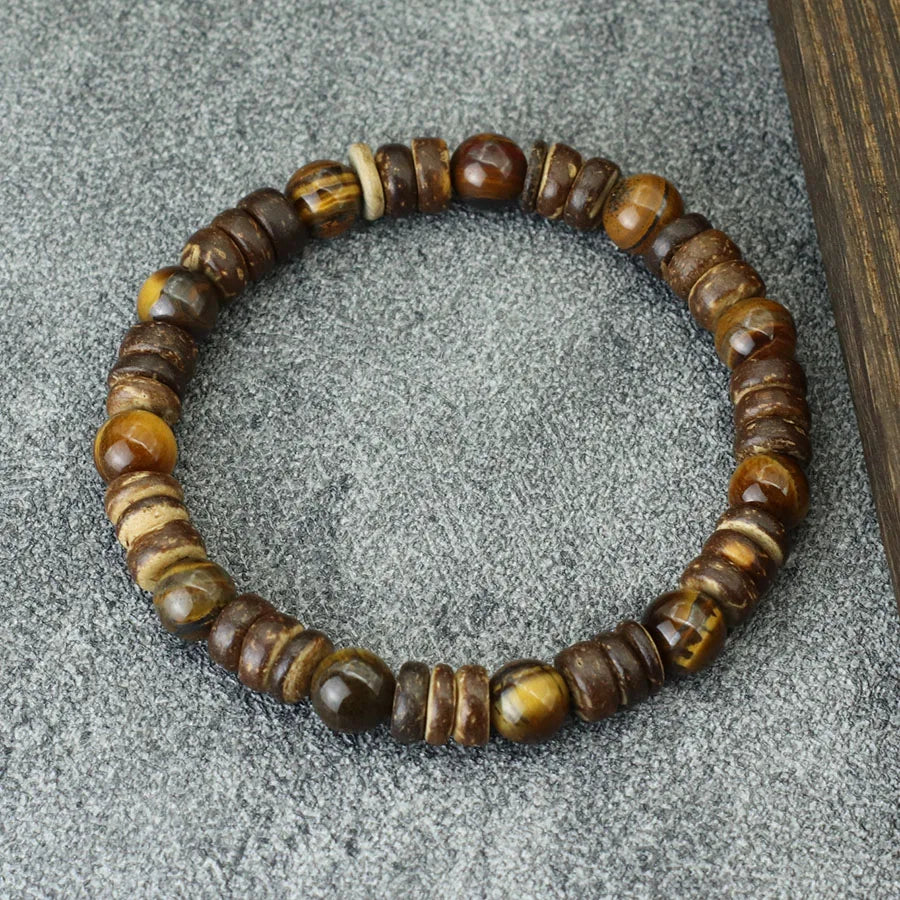 New Natural Coconut Husk Bracelet For Men Handmade Onyx Volcanic Rock Stone Beaded Braslet Leisure Accessories Meditation Joias