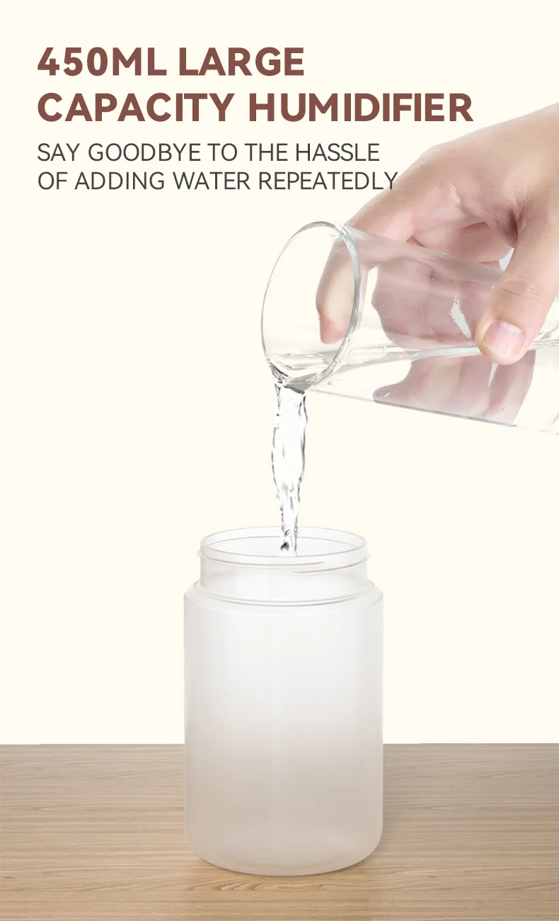 450ml Desktop Humidifier Mini Air Humidifier 360°Rotatable Dual-hole Spray Wireless Rechargeable Nano Atomization