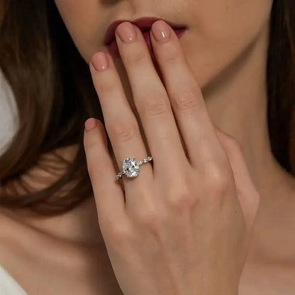 Trumium 925 Sterling Silver Luxury Ring Oval Cut Cubic Zirconia Engagement Rings  Promise Rings for Women Free Engraving