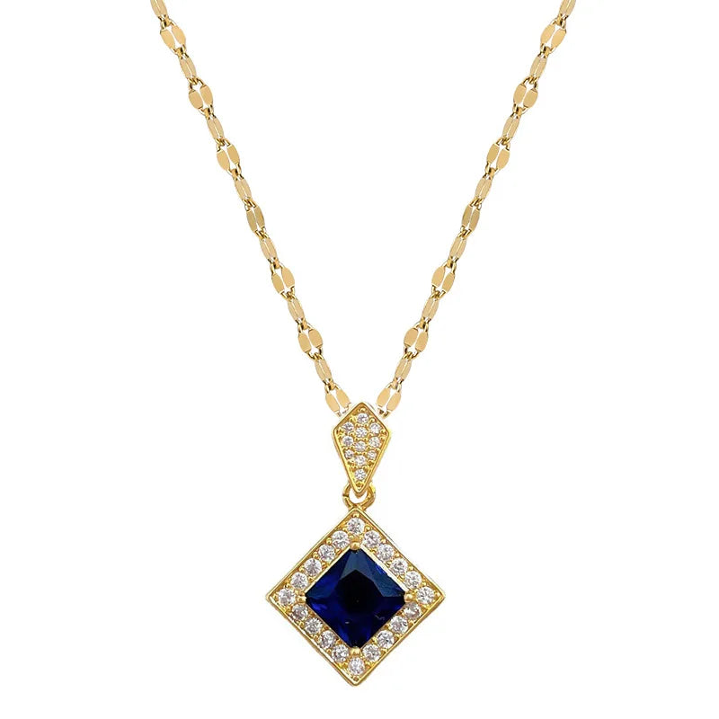 DIEYURO 316L Stainless Steel Square Dark Blue Crystal Charm Necklace Earrings For Women Girl New Trendy Jewelry Set Gift Party