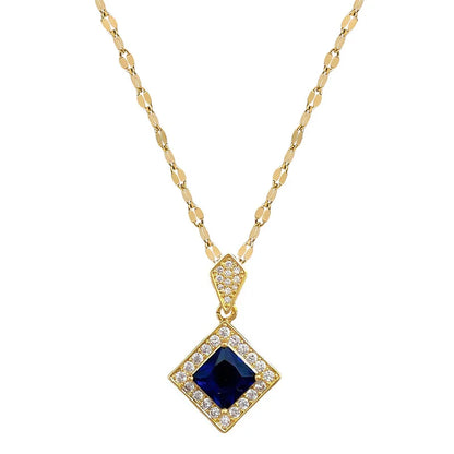 DIEYURO 316L Stainless Steel Square Dark Blue Crystal Charm Necklace Earrings For Women Girl New Trendy Jewelry Set Gift Party