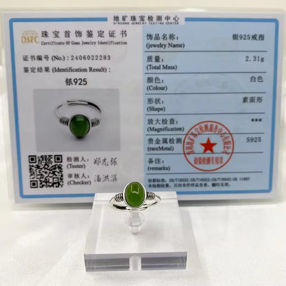 HOYON and Tian Jasper Ring s925 Sterling Silver Inlaid Jade Wedding Jewelry Fashion Simple Versatile Retro Women's Accessories