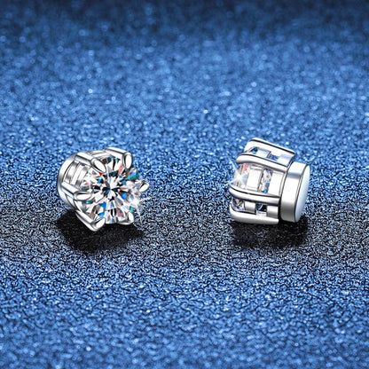 JOIAS HOME S925 Sterling Silver Classic 6- Claw Hole Magnetic 1CT Moissanite Stud Earring Suitable for Wedding Fine Jewelry