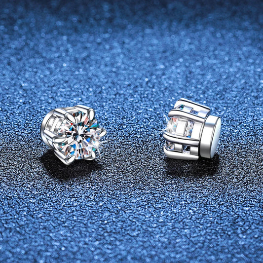JOIAS HOME S925 Sterling Silver Classic 6- Claw Hole Magnetic 1CT Moissanite Stud Earring Suitable for Wedding Fine Jewelry