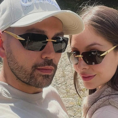 Rimless Men Sunglasses 2024 Fashion Luxury Brand Curved Lens Summer Traveling Sun Glasses for Women Frameless Rectangle Shades