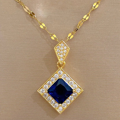 DIEYURO 316L Stainless Steel Square Dark Blue Crystal Charm Necklace Earrings For Women Girl New Trendy Jewelry Set Gift Party