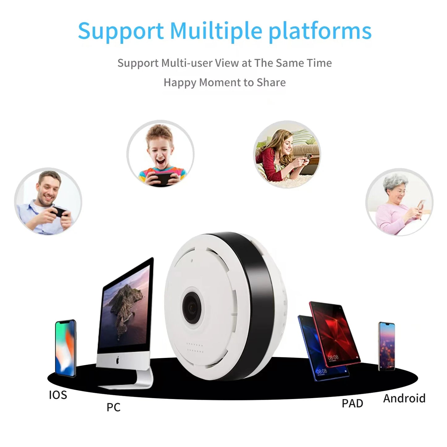 Wifi Security Camera 360 Degree Panoramic View CCTV Wireless Mini Fisheye Lens Two-Way Audio Surveillance V380 Pro APP
