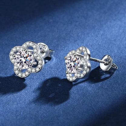 JOIAS HOME Silver 925 Classic Moissanite Clover Earrings for Women's Fashion, Simple and Elegant Gift for Wife and Girlfriend