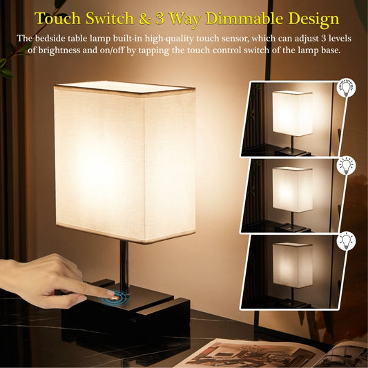 Led Desk Lamp Table Lamp with USB and Type-C Charging Ports Touch Control Bedside Lamps with Phone Stands Reading Light Fixture