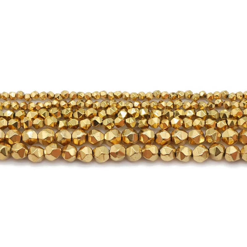Real Gold Plated 2/3/4MM New Faceted Round Hematite Natural Stone Spacer Loose Beads For Jewelry Making Diy Bracelets Necklace