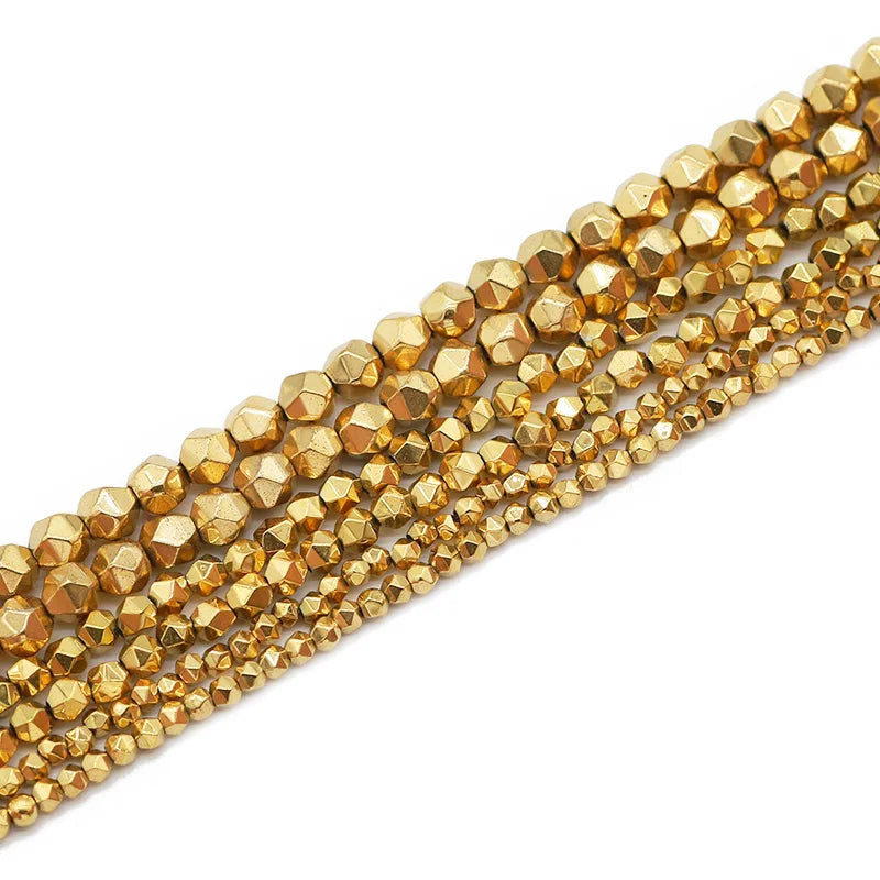 Real Gold Plated 2/3/4MM New Faceted Round Hematite Natural Stone Spacer Loose Beads For Jewelry Making Diy Bracelets Necklace