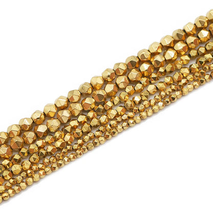 Real Gold Plated 2/3/4MM New Faceted Round Hematite Natural Stone Spacer Loose Beads For Jewelry Making Diy Bracelets Necklace