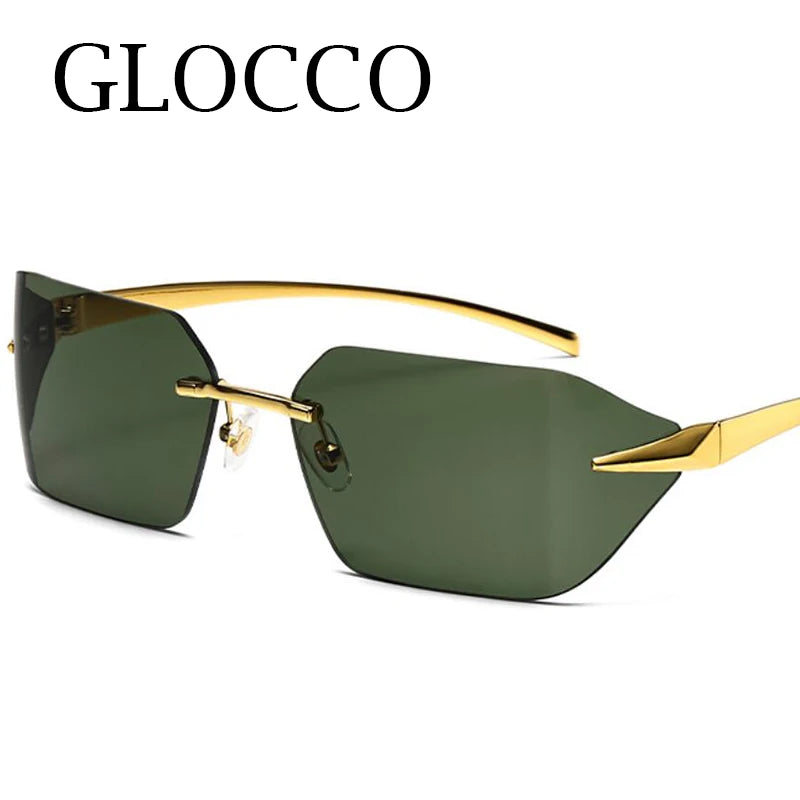 Rimless Men Sunglasses 2024 Fashion Luxury Brand Curved Lens Summer Traveling Sun Glasses for Women Frameless Rectangle Shades