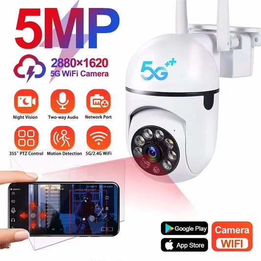5G Wifi Video Surveillance Camera 5MP CCTV PTZ IP Camera Smart Human Tracking 4X Zoom Night Vision Full Color Outdoor Waterproof