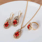 Necklace Earring Ring Three-piece Set For Women Water Drop Heart-shaped Rhinestone Set Fashion And Exquisite Bridal Accessories