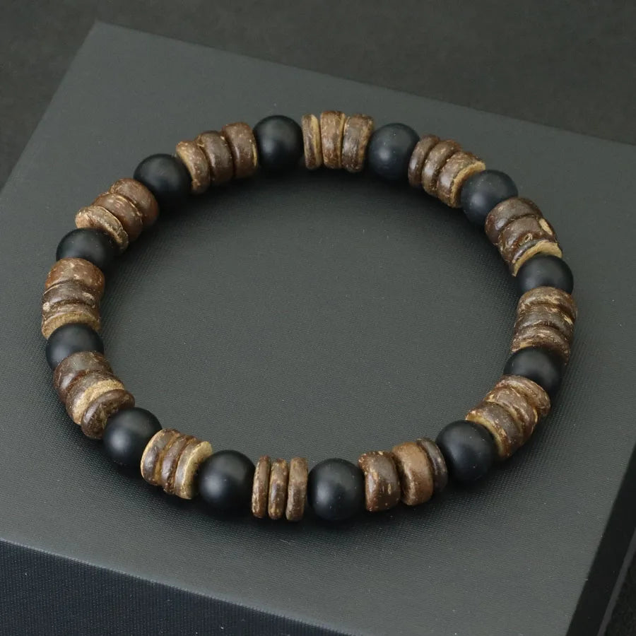 New Natural Coconut Husk Bracelet For Men Handmade Onyx Volcanic Rock Stone Beaded Braslet Leisure Accessories Meditation Joias