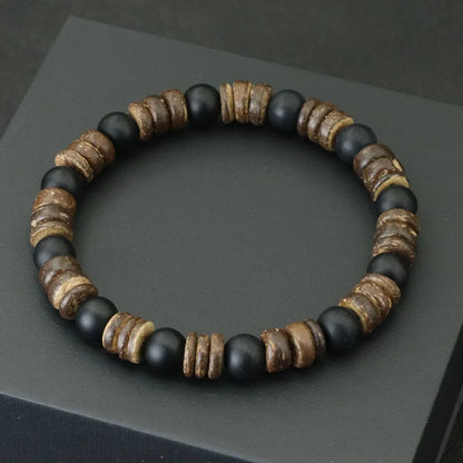 New Natural Coconut Husk Bracelet For Men Handmade Onyx Volcanic Rock Stone Beaded Braslet Leisure Accessories Meditation Joias