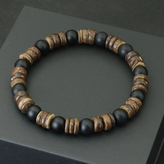 New Natural Coconut Husk Bracelet For Men Handmade Onyx Volcanic Rock Stone Beaded Braslet Leisure Accessories Meditation Joias