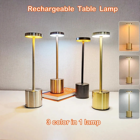 3 Colors Rechargeable Alloy Cordless LED Table Lamp Touch Switch Night Light Nordic Style Home Bar Restaurant Ambiance Desk Lamp