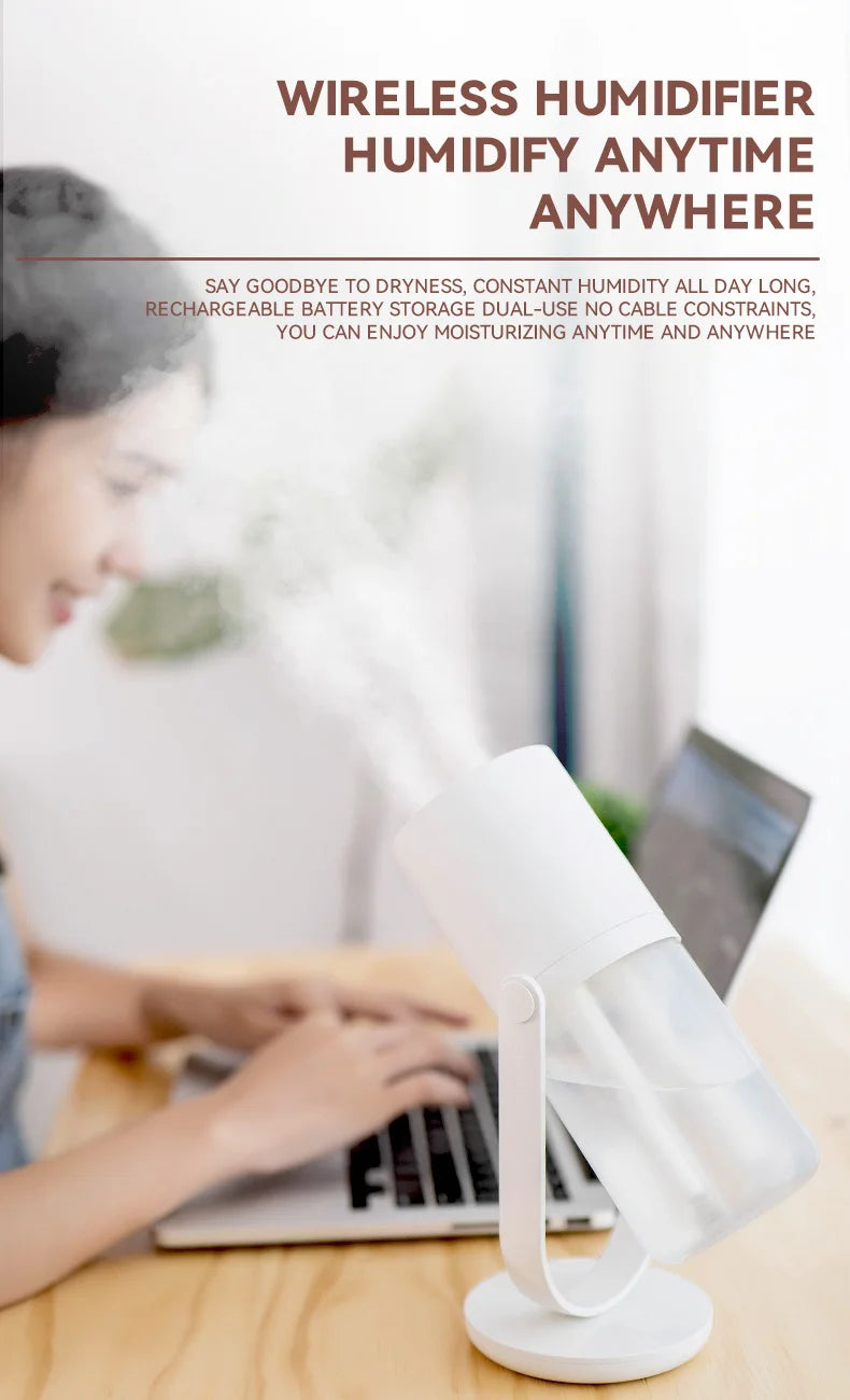 450ml Desktop Humidifier Mini Air Humidifier 360°Rotatable Dual-hole Spray Wireless Rechargeable Nano Atomization