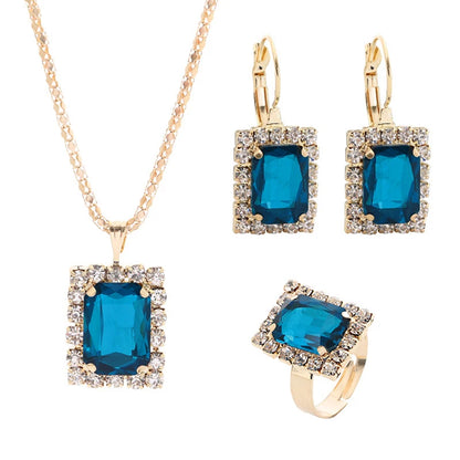 2022 New Crystal Jewelry Wedding Jewelry Set Black Zircon Dangle Earrings And Necklace Ring 3 Piece Set Women Trendy Accessories