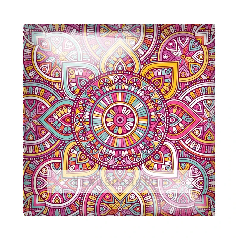 Colourful Fancy cloth mandala flower Art Painting 12mm/20mm/25mm/30mm Square photo glass cabochon demo flat back Making findings