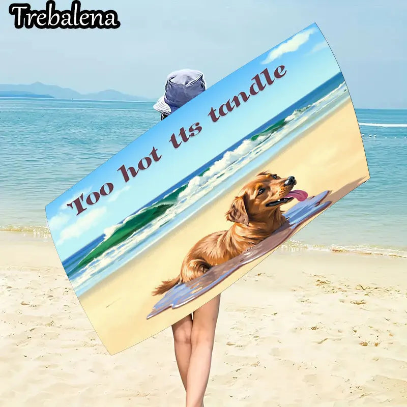 30*60inch Ultra-Soft Beach Towel with Beach Towel Golden Dog Too Hot to Tangle Ocean Scene