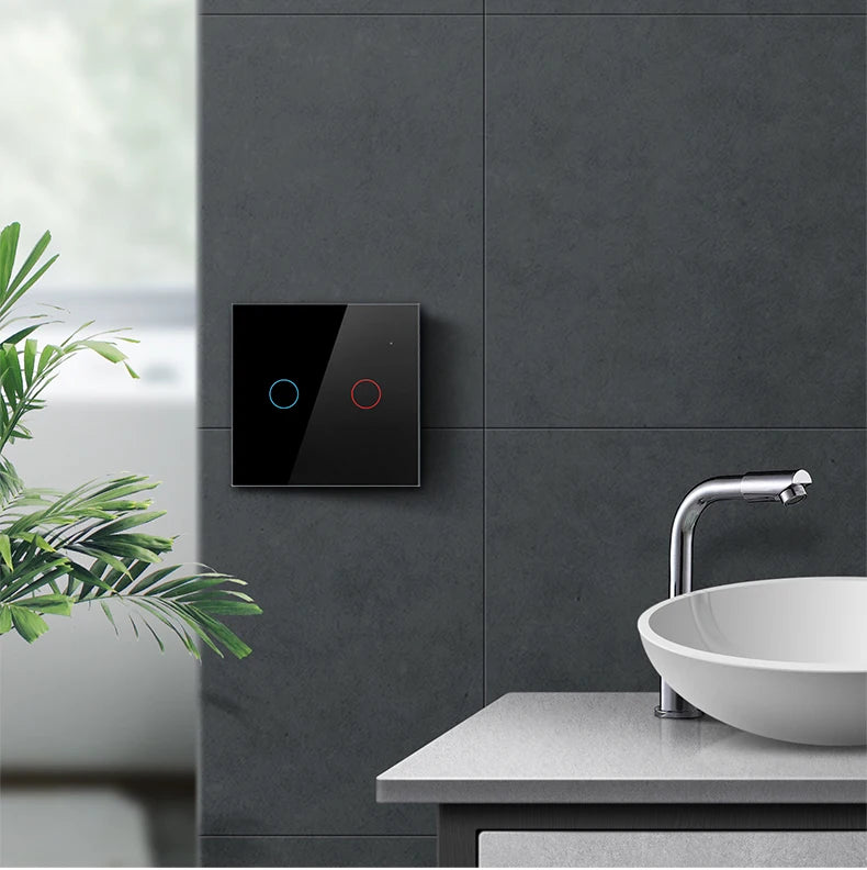 AC100-240 Touch Switch Power Led Panel Wall Light Switches Tempered Black White Crystal Glass 1/2/3 Gang Interruttore Switch