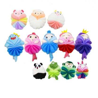Baby bath flower ball, cute cartoon mermaid for children, soft and non scattering bath ball, bubble net
