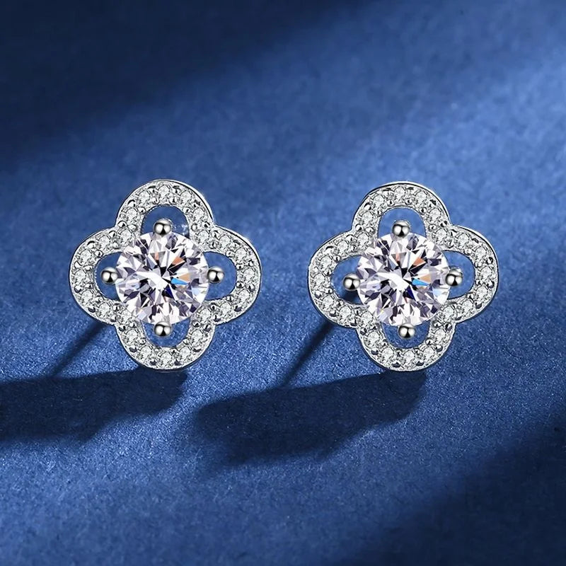 JOIAS HOME Silver 925 Classic Moissanite Clover Earrings for Women's Fashion, Simple and Elegant Gift for Wife and Girlfriend