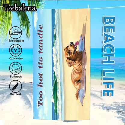 30*60inch Ultra-Soft Beach Towel with Beach Towel Golden Dog Too Hot to Tangle Ocean Scene