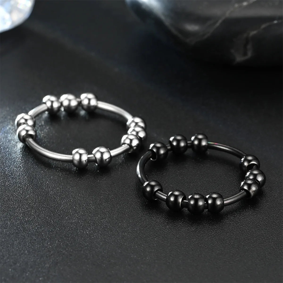 Round Bead Aspinning Anxiety Control Black Ring For Women Rotate Freely Stainless Steel Anti Stress Fidget Summer Rings Anillos