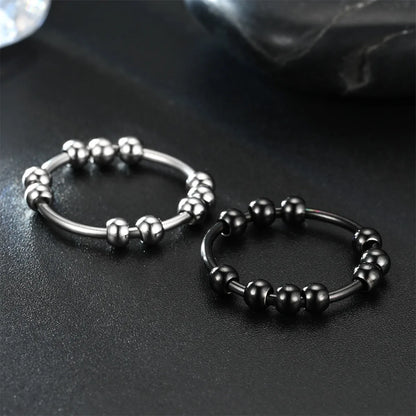Round Bead Aspinning Anxiety Control Black Ring For Women Rotate Freely Stainless Steel Anti Stress Fidget Summer Rings Anillos