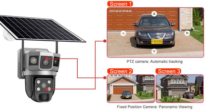 Wifi Solar Security Camera 360 PTZ Outdoor 12MP V380 Pro Cctv Dual Lens House Surveillance Cameras Smart Home Camarade Seguridad