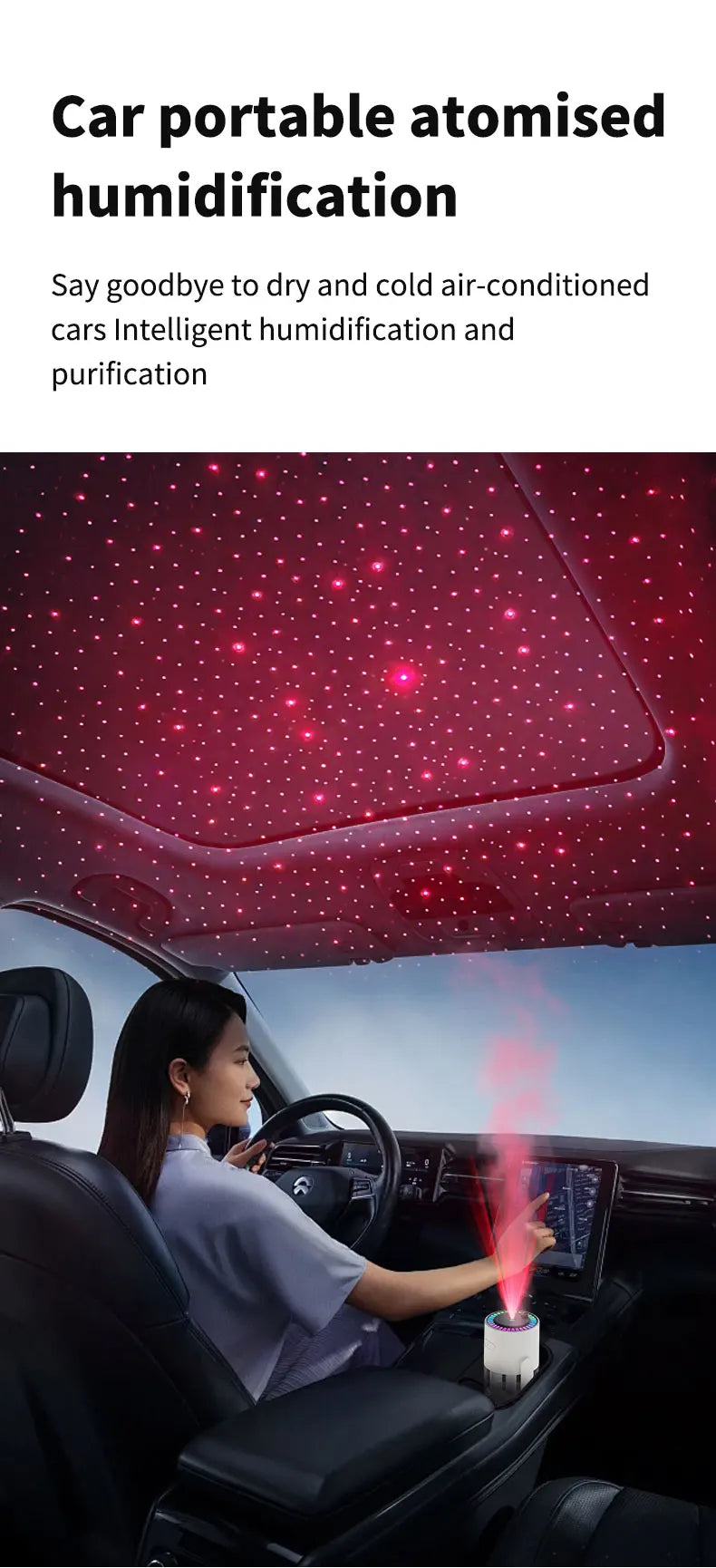 Shakes Head Desktop Portable Humidifier New Projection Starry Sky Top USB Heavy Fog Vehicle New Rotating Aromatherapy Machine