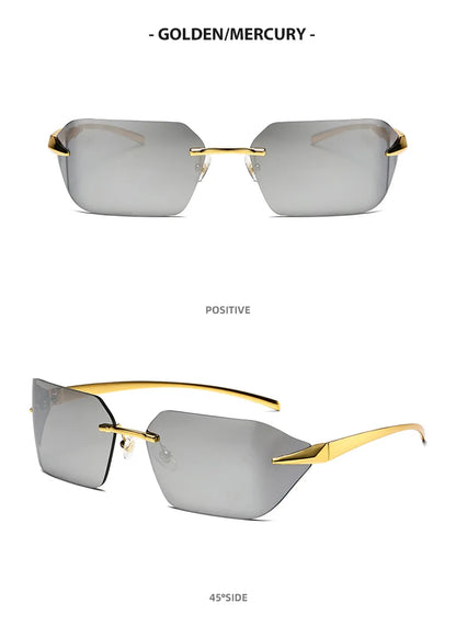Rimless Men Sunglasses 2024 Fashion Luxury Brand Curved Lens Summer Traveling Sun Glasses for Women Frameless Rectangle Shades