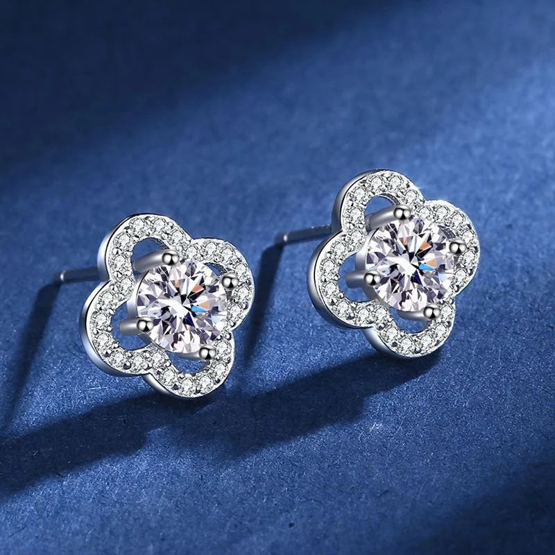 JOIAS HOME Silver 925 Classic Moissanite Clover Earrings for Women's Fashion, Simple and Elegant Gift for Wife and Girlfriend