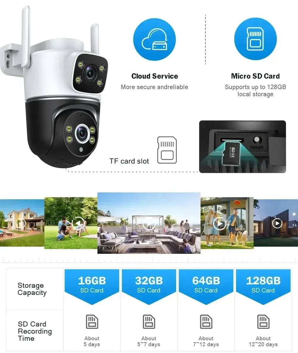 WiFi Camera Dual Lens 8MP 4K Wi-Fi Security IP Cameras Smart Home Outdoor 360 Wireless CCTV PTZ Auto Tracking Detection Tuya app